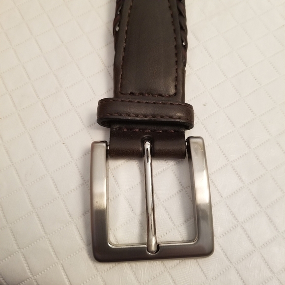 Mens Belt Braided  Bonded Leather Brown Size 50/126 Silver Colored Buckle - Picture 7 of 9